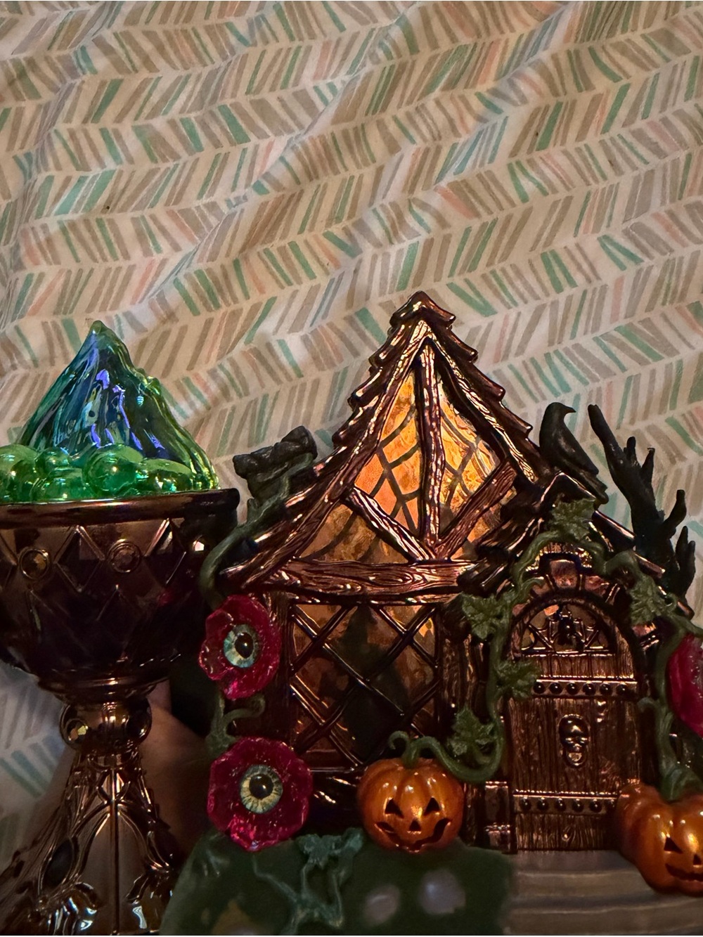 BBW Halloween Cauldron and Witches Cottage Nightlight projector 2pck bundle